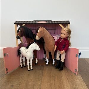 Our Generation stable with 3 horses + rider doll! (And many accessories!)